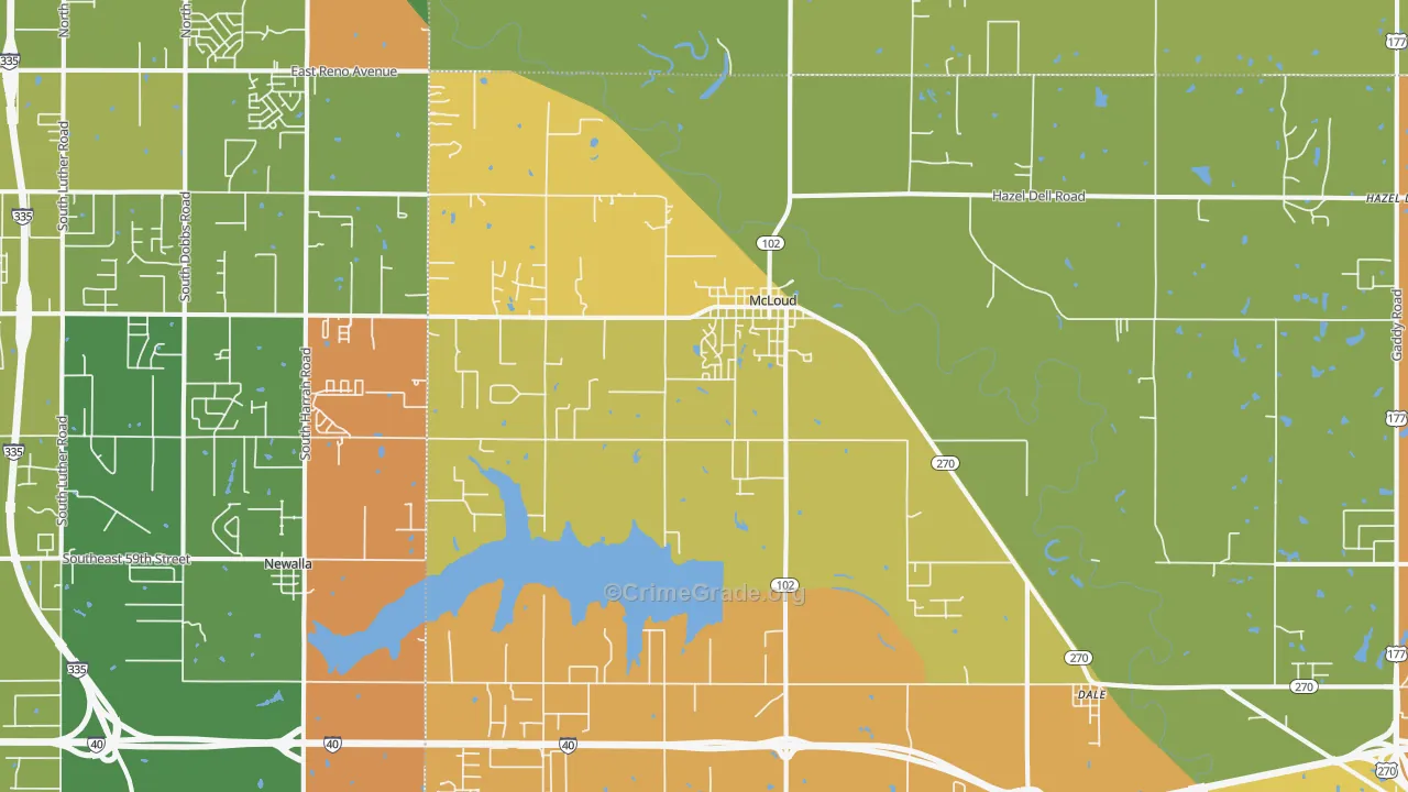 Mcloud, OK Map of Vandalism Rates