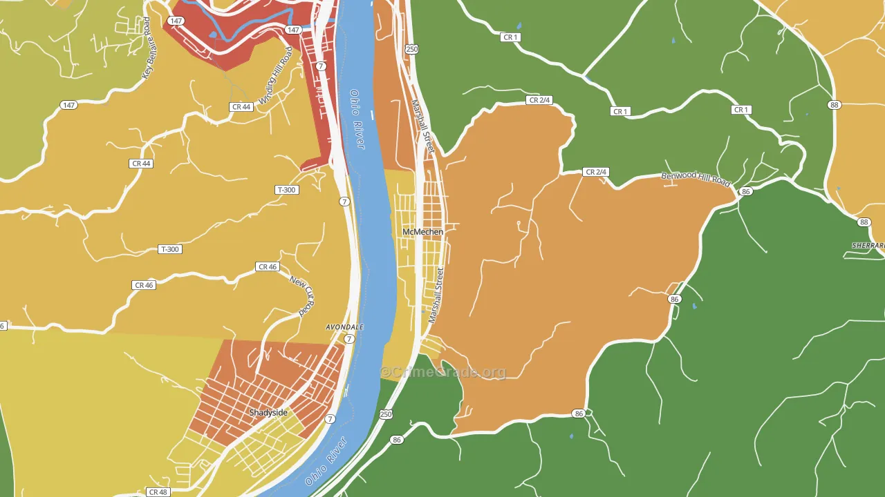 McMechen, WV Map of Vandalism Rates