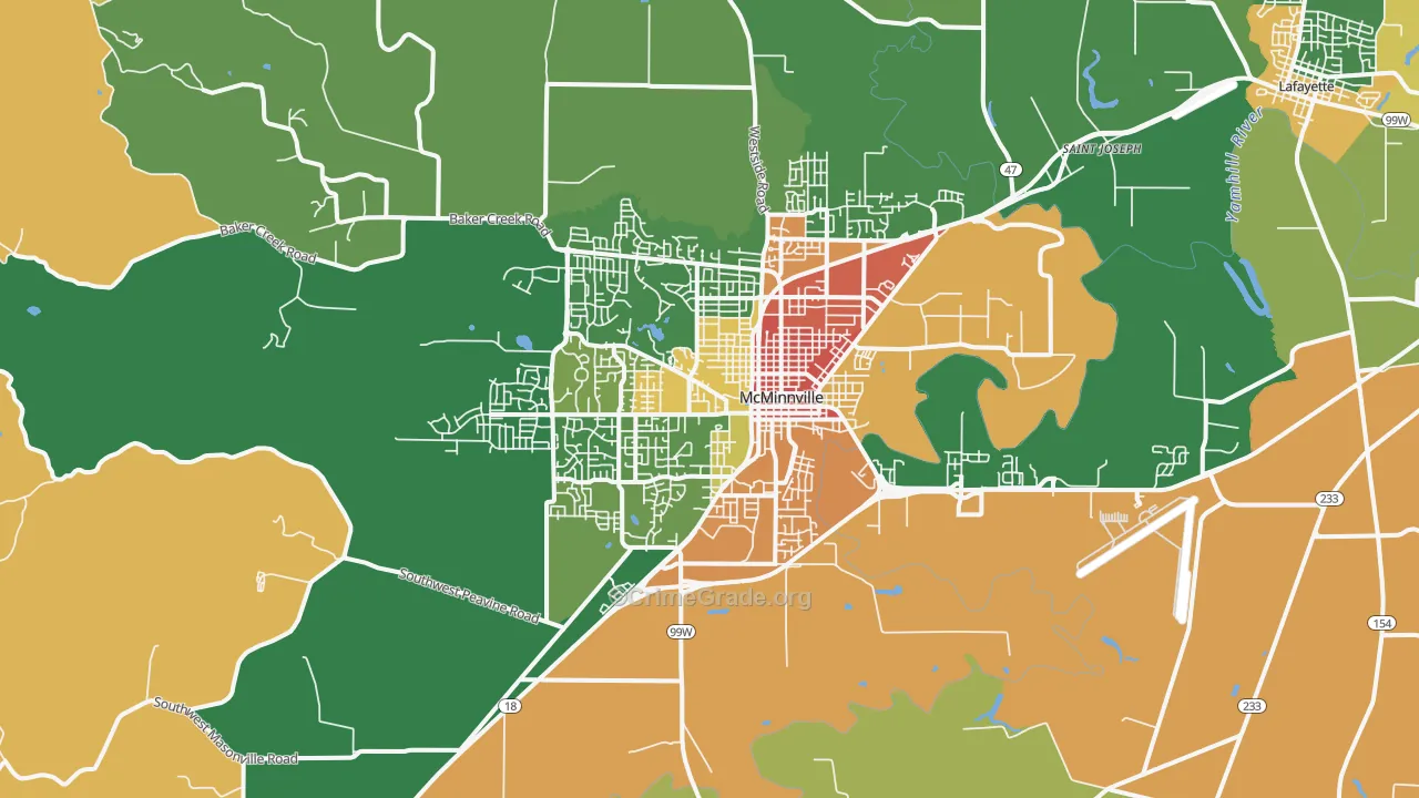 Mcminnville, OR Map of Vandalism Rates