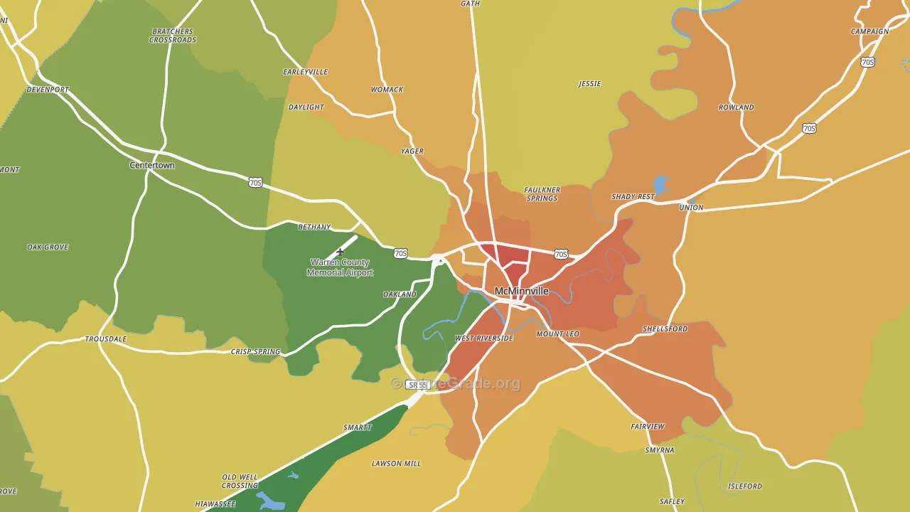 McMinnville, TN Map of Vandalism Rates