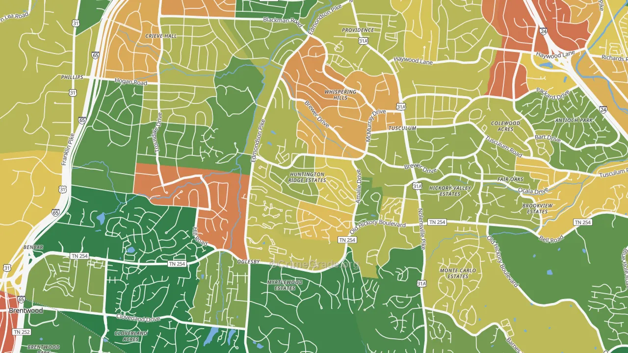 McMurray-Huntingdon, Nashville, TN Map of Vandalism Rates