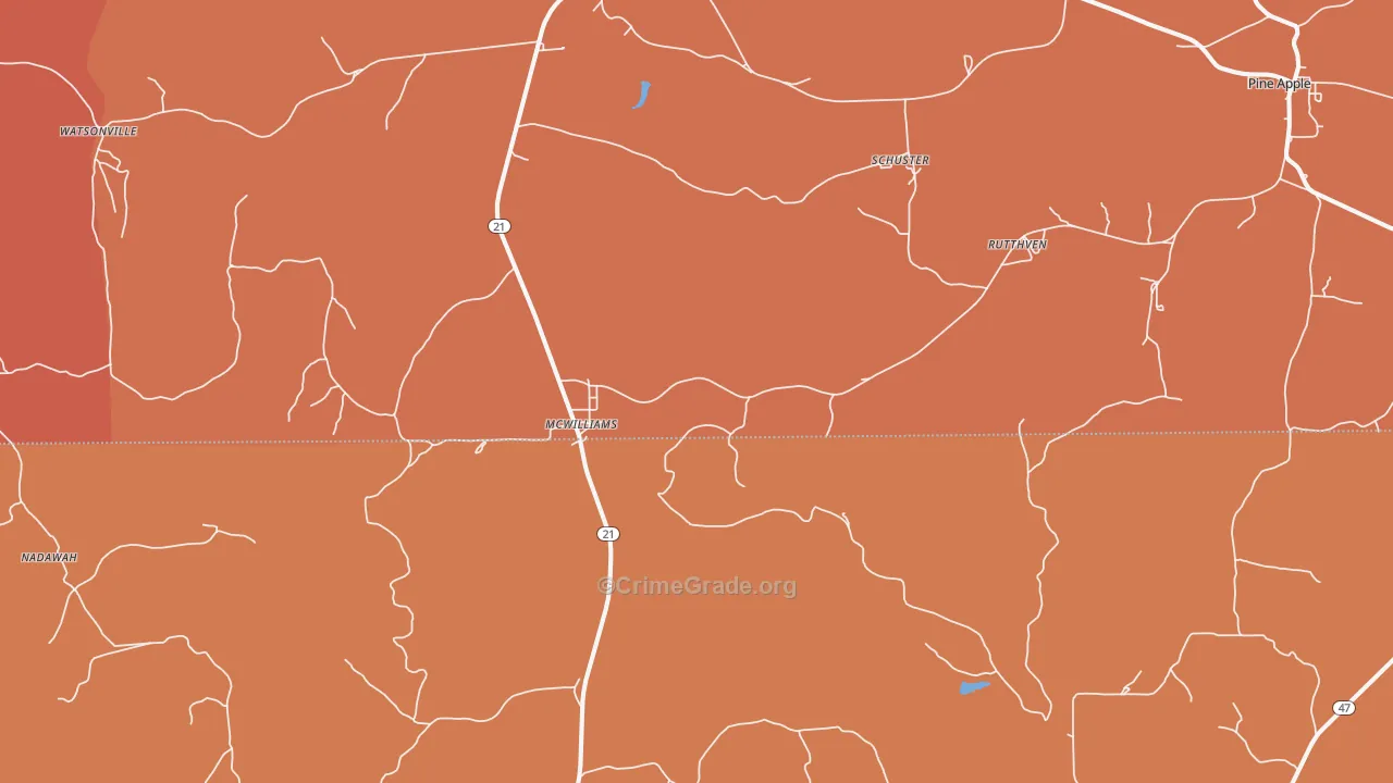 McWilliams, AL Map of Vandalism Rates