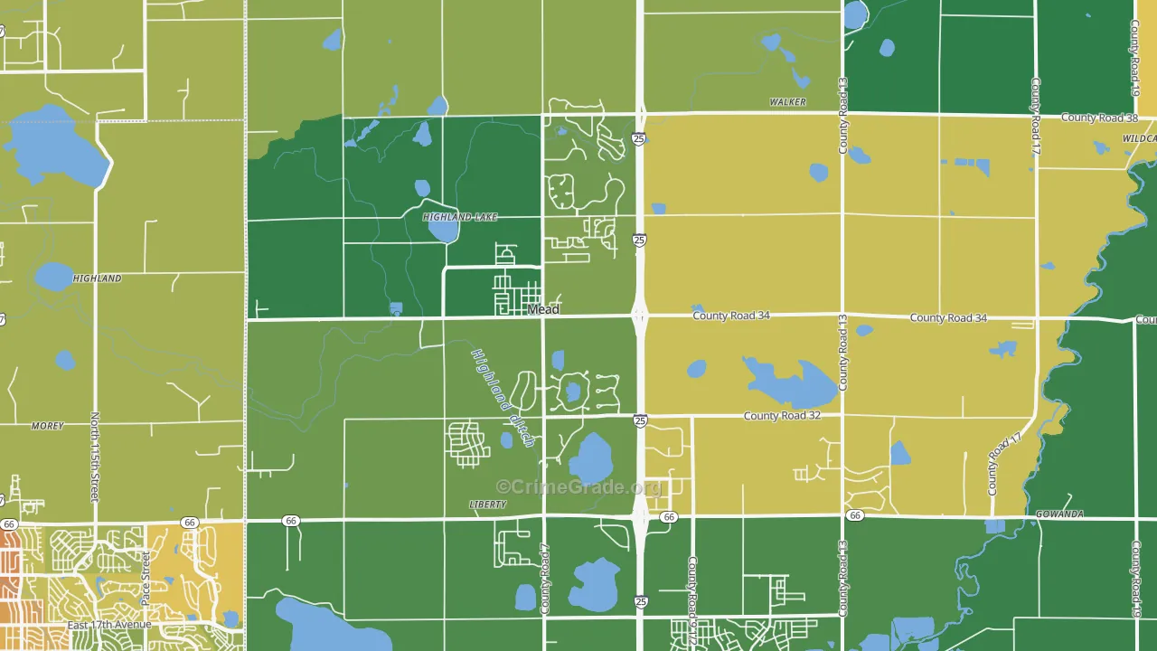 Mead, CO Map of Vandalism Rates