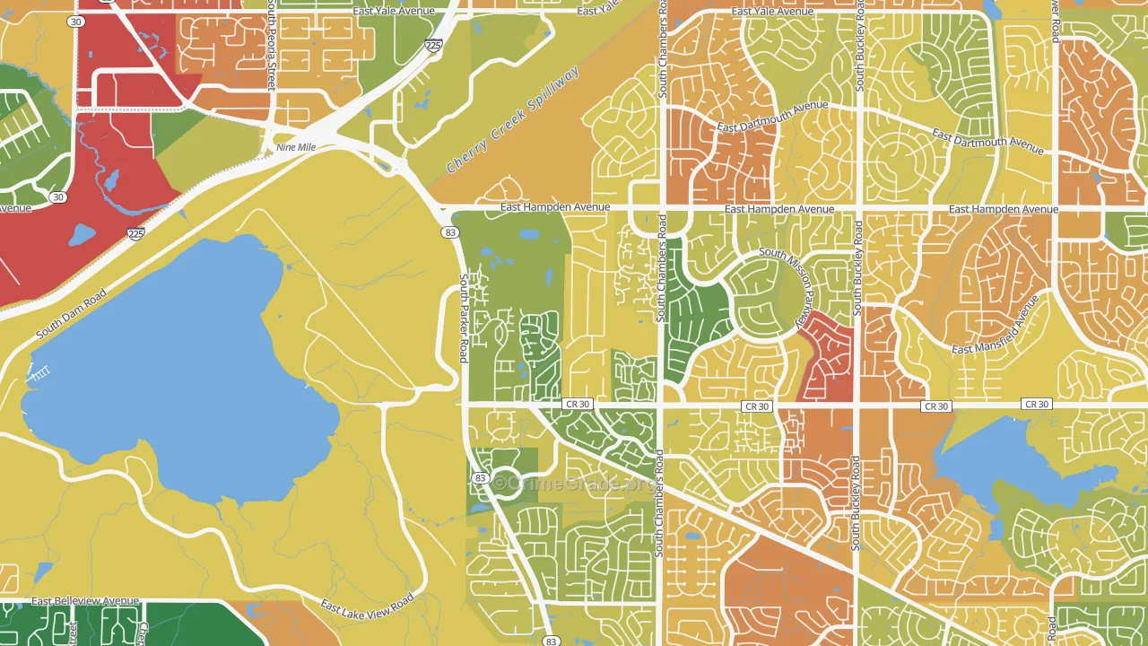 Meadow Hills, Aurora, CO Map of Vandalism Rates