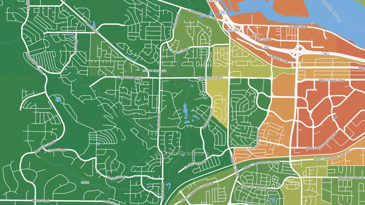 Meadow Springs, Richland, WA Map of Vandalism Rates