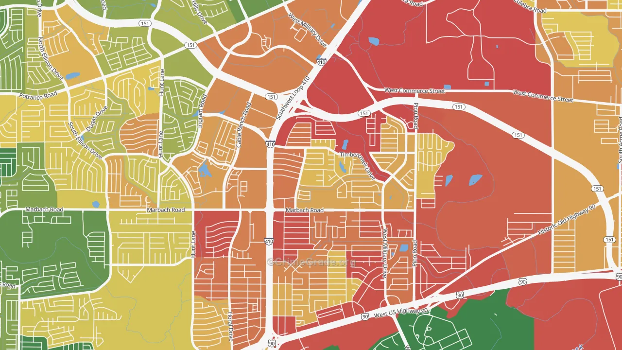 Meadow Village, San Antonio, TX Map of Vandalism Rates