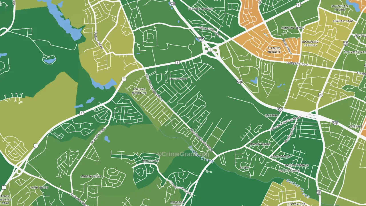Meadowbrook, Augusta, GA Map of Vandalism Rates