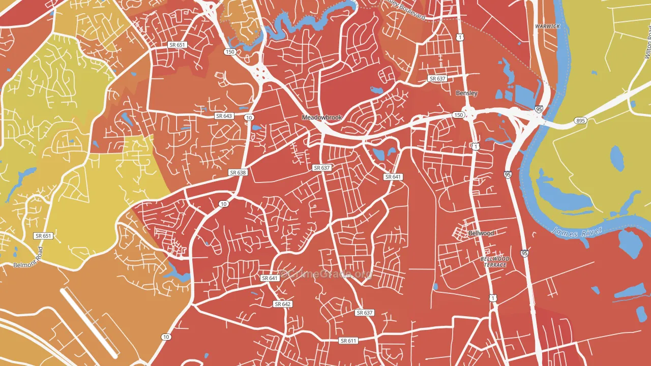 Meadowbrook, VA Map of Vandalism Rates