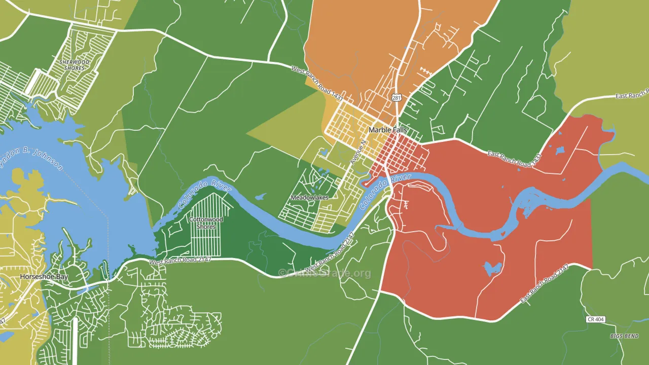 Meadowlakes, TX Map of Vandalism Rates