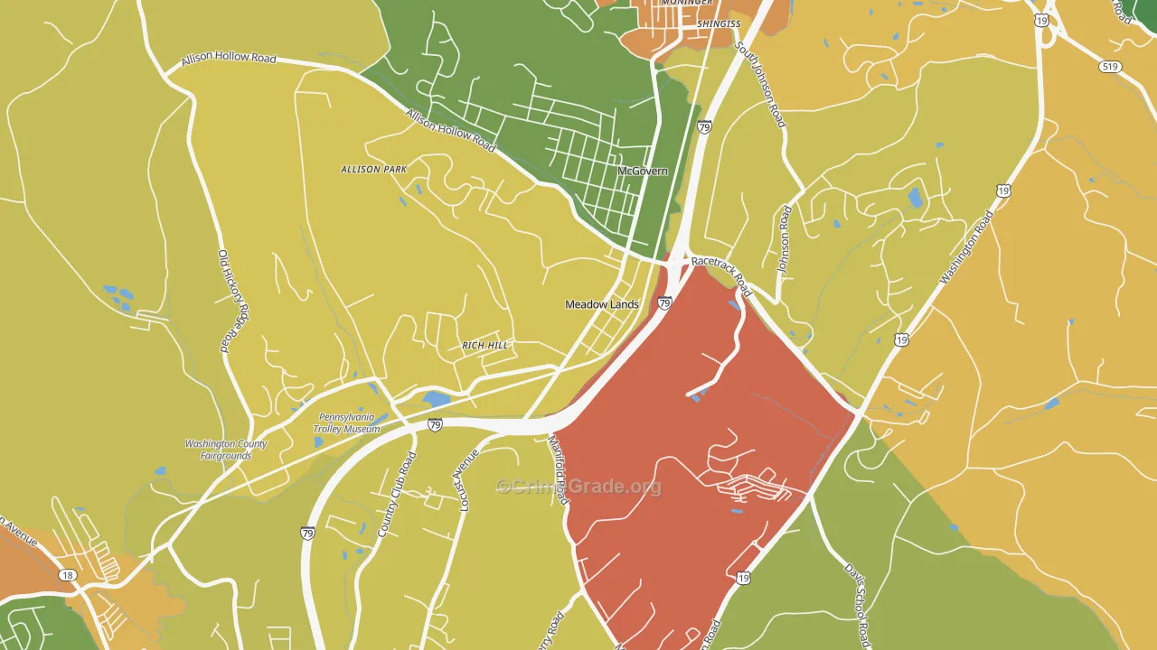 Meadowlands, PA Map of Vandalism Rates
