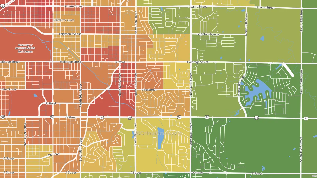Meadowlane, Lincoln, NE Map of Vandalism Rates