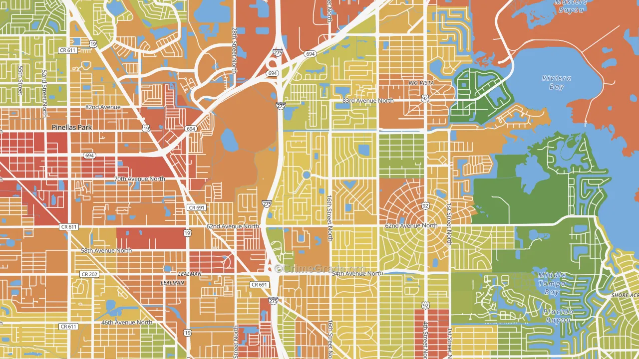 Meadowlawn, St. Petersburg, FL Map of Vandalism Rates