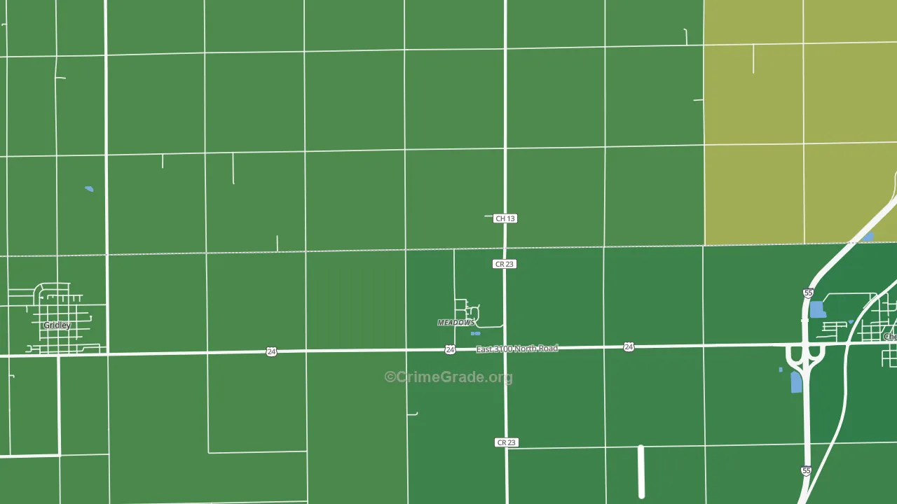 Meadows, IL Map of Vandalism Rates