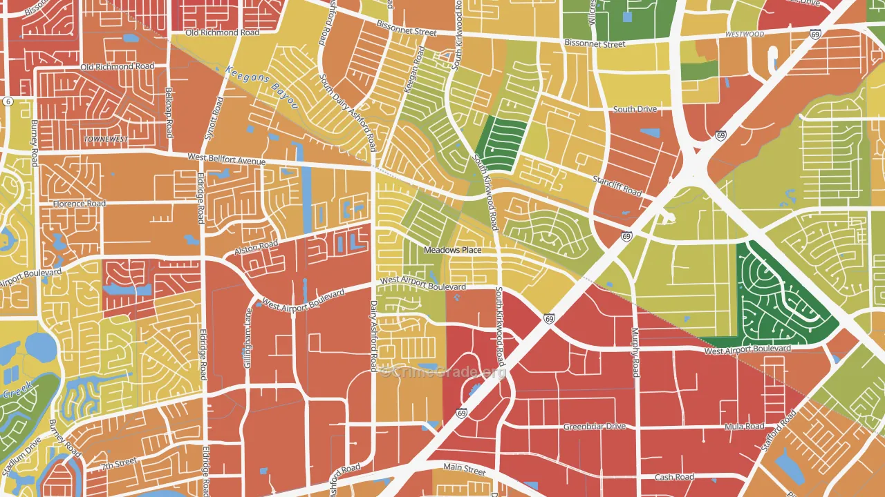 Meadows Place, TX Map of Vandalism Rates