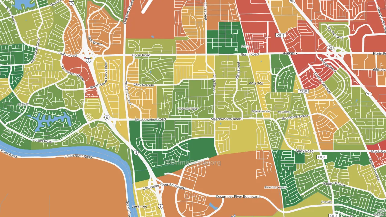 Meadowview, Sacramento, CA Map of Vandalism Rates