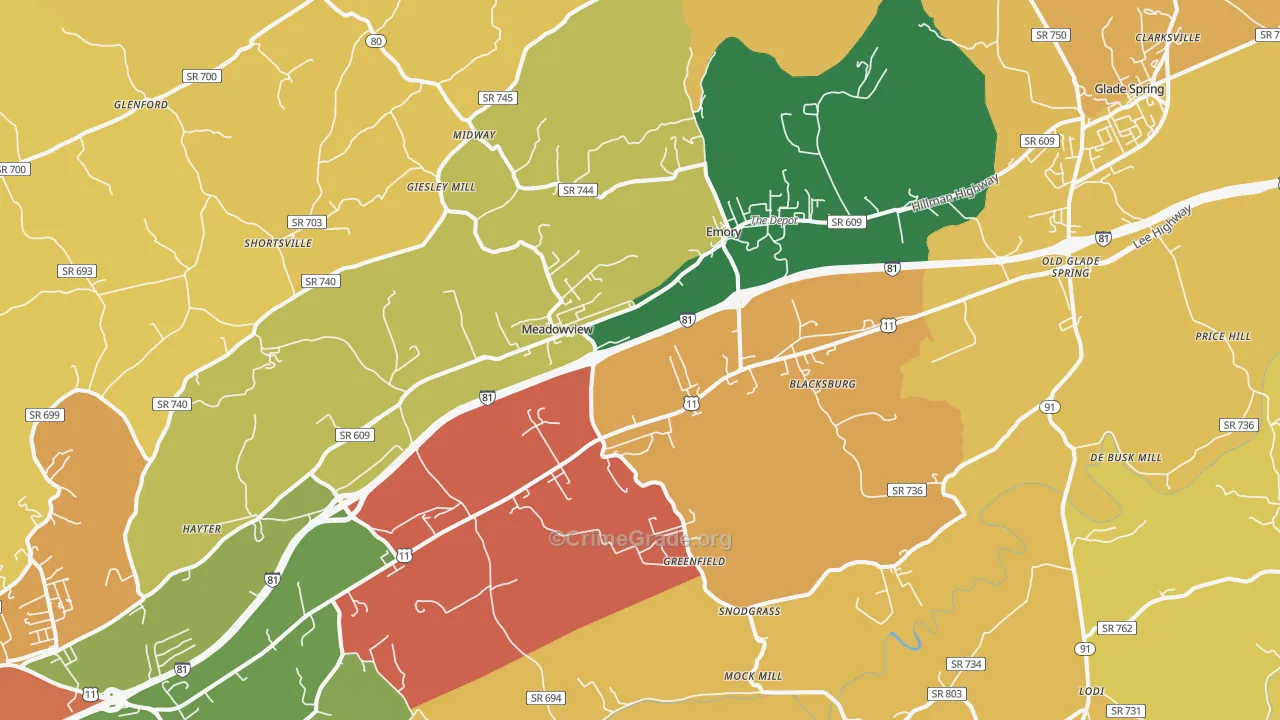 Meadowview, VA Map of Vandalism Rates