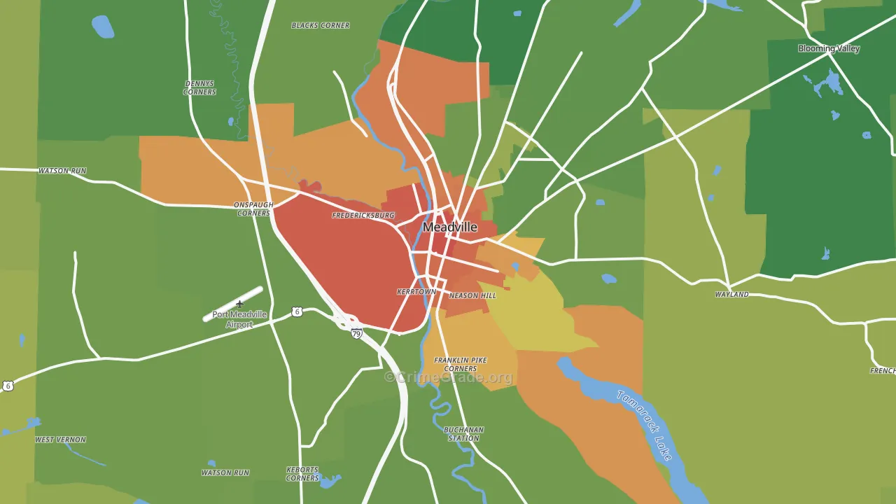 Meadville, PA Map of Vandalism Rates