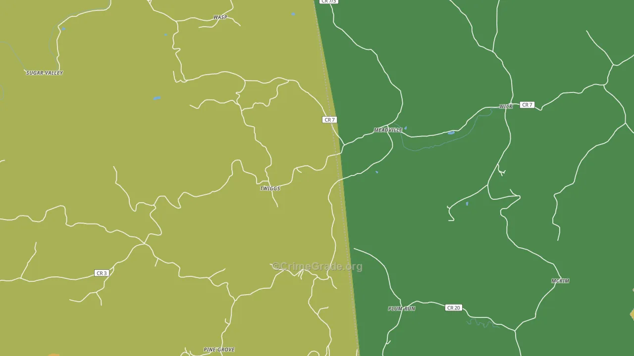 Meadville, WV Map of Vandalism Rates