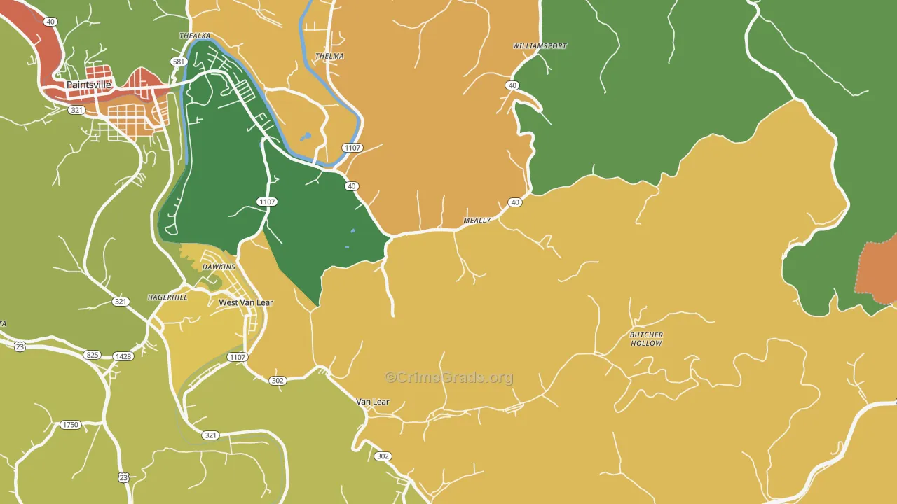 Meally, KY Map of Vandalism Rates