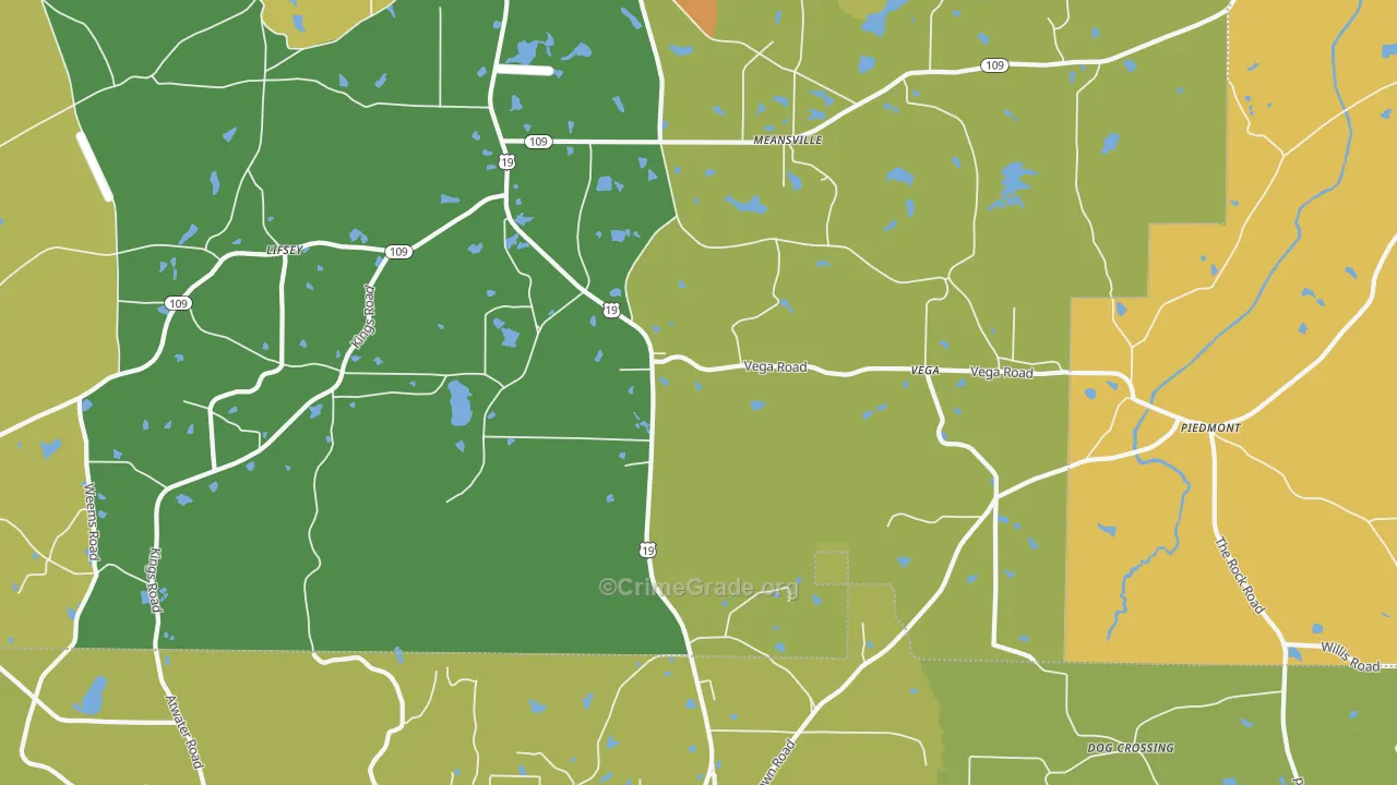 Meansville, GA Map of Vandalism Rates