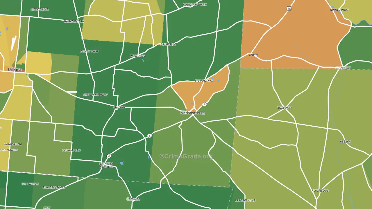 Mechanicsburg, OH Map of Vandalism Rates