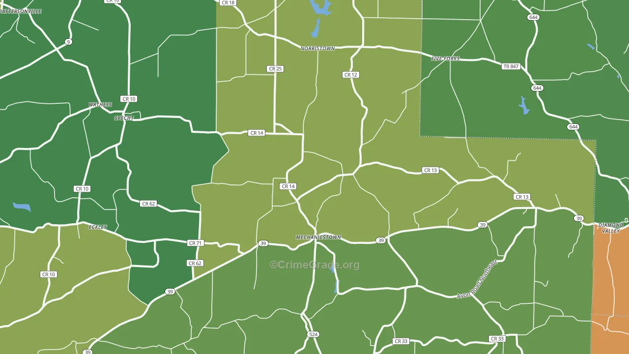 Mechanicstown, OH Map of Vandalism Rates