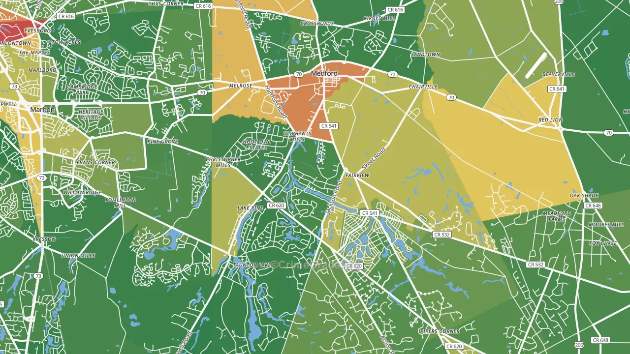 Medford, NJ Map of Vandalism Rates