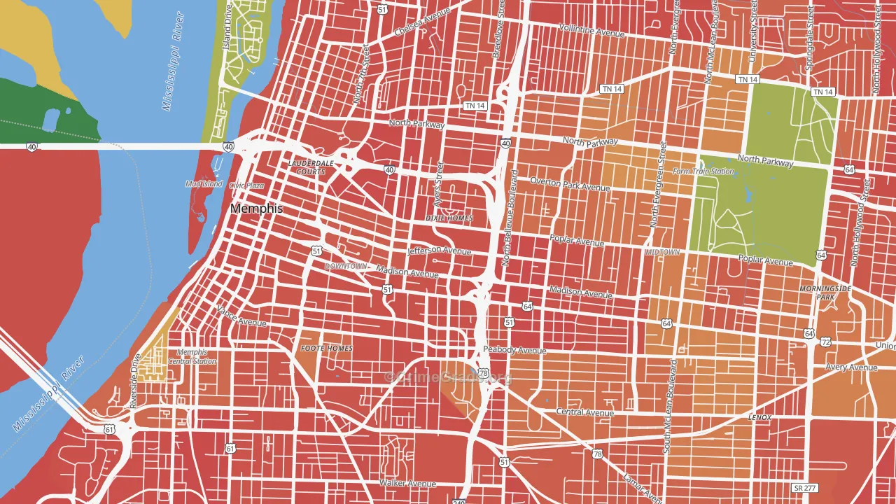 Medical District, Memphis, TN Map of Vandalism Rates