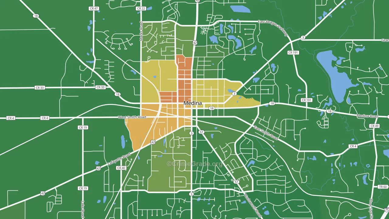 Medina Public Square Historic District, Medina, OH Map of Vandalism Rates