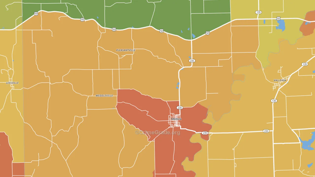 Medora, IN Map of Vandalism Rates