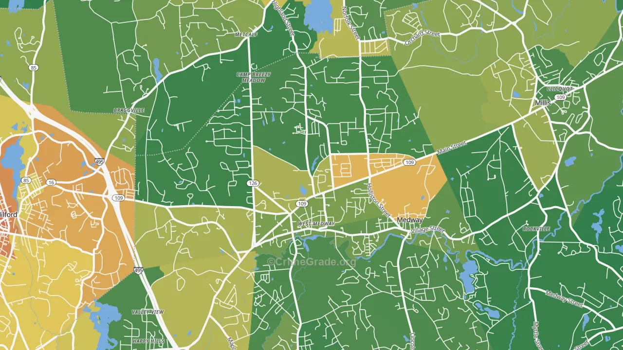 Medway, MA Map of Vandalism Rates