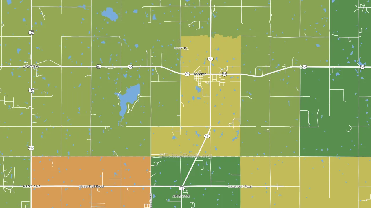 Meeker, OK Map of Vandalism Rates