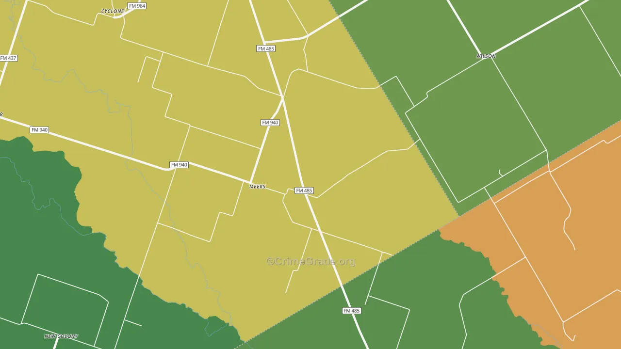 Meeks, TX Map of Vandalism Rates