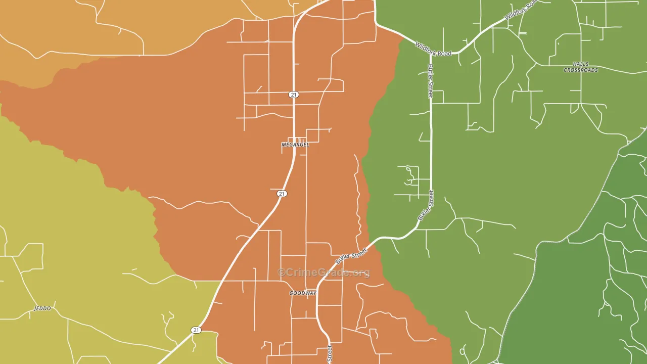 Megargel, AL Map of Vandalism Rates