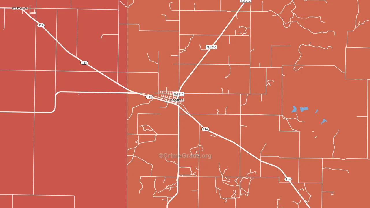 Megargel, TX Map of Vandalism Rates