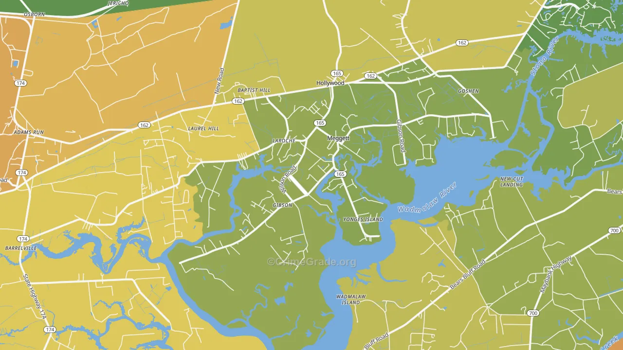 Meggett, SC Map of Vandalism Rates
