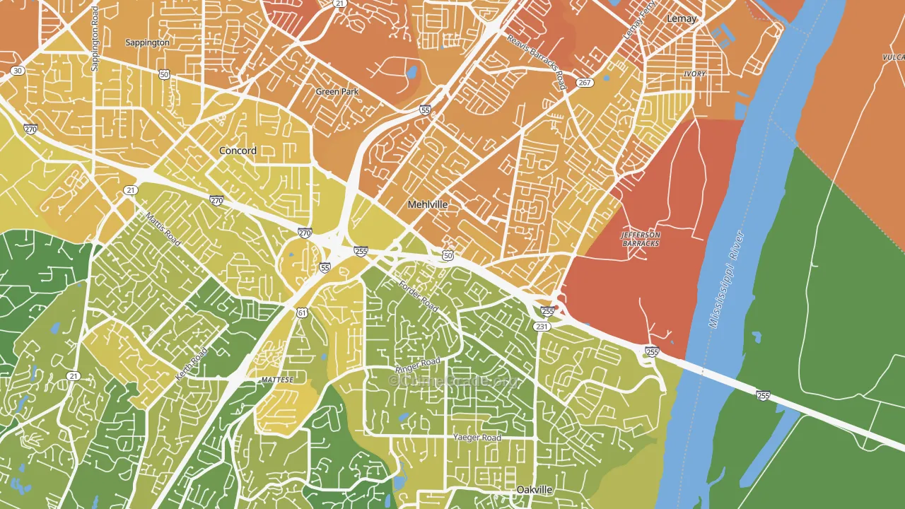 Mehlville, MO Map of Vandalism Rates