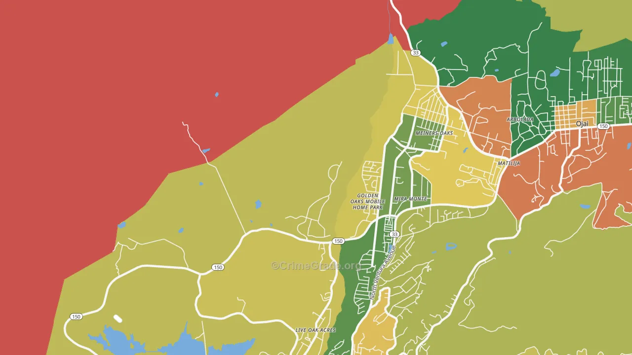 Meiners Oaks, CA Map of Vandalism Rates