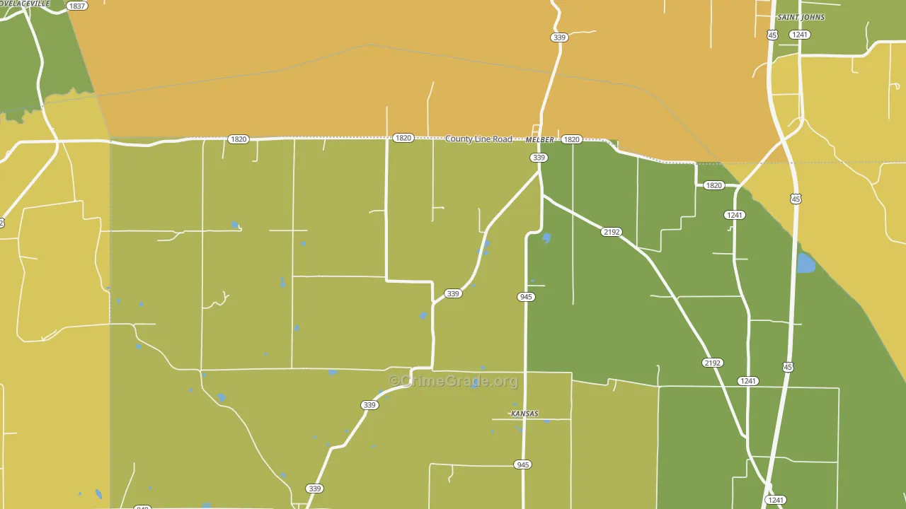 Melber, KY Map of Vandalism Rates
