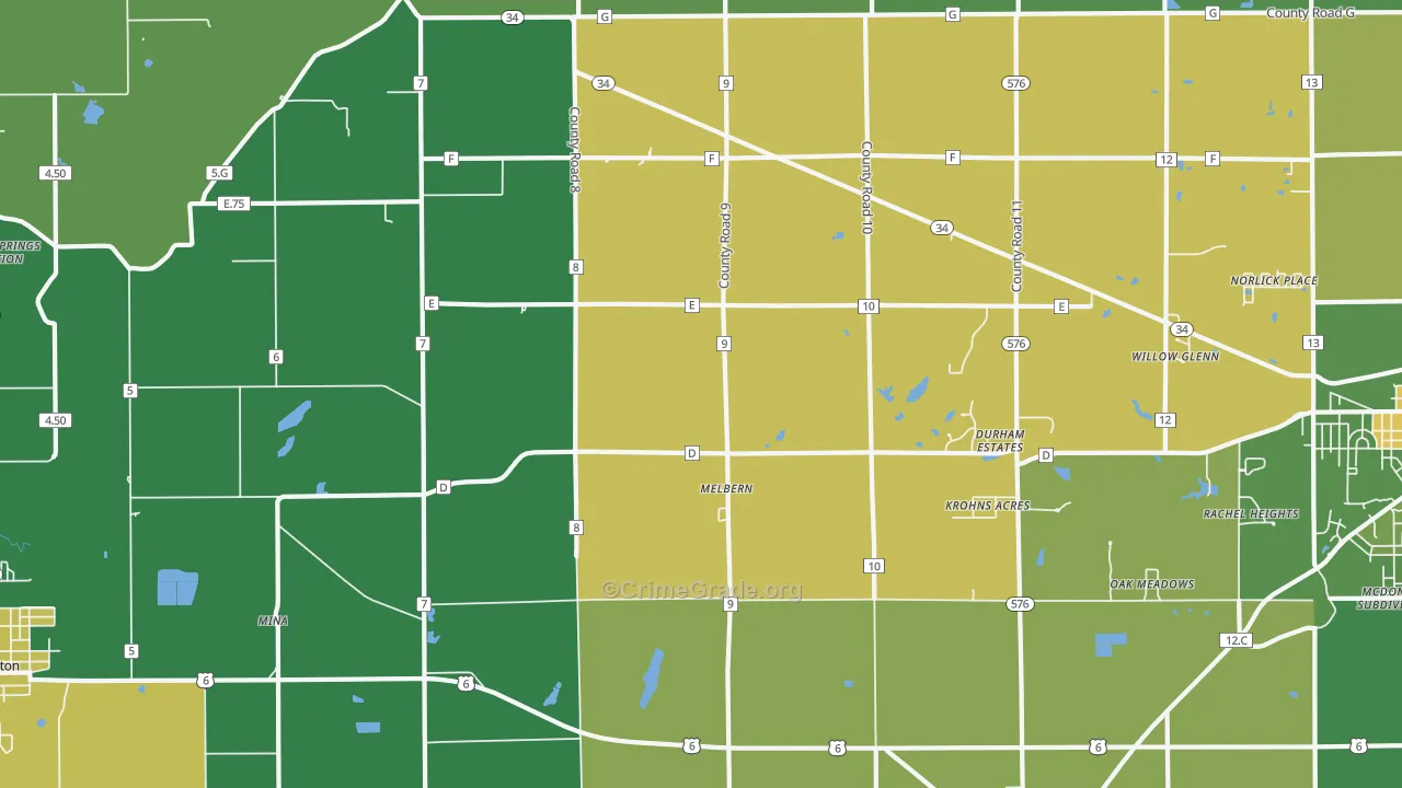 Melbern, OH Map of Vandalism Rates