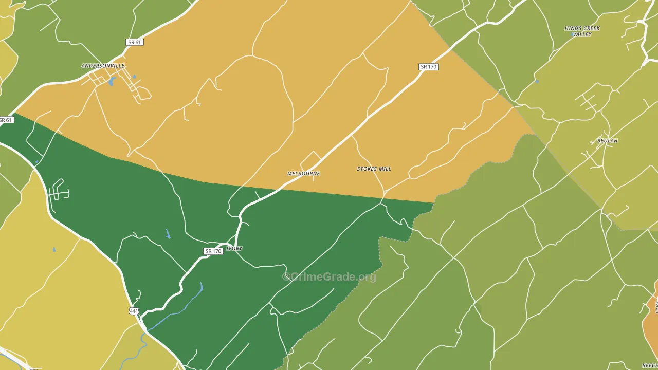 Melbourne, TN Map of Vandalism Rates