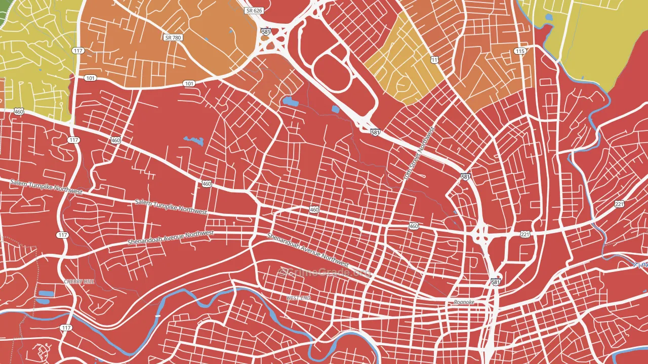 Melrose-Rugby, Roanoke, VA Map of Vandalism Rates