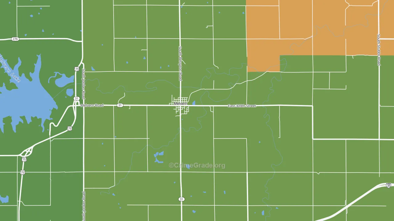 Melvern, KS Map of Vandalism Rates