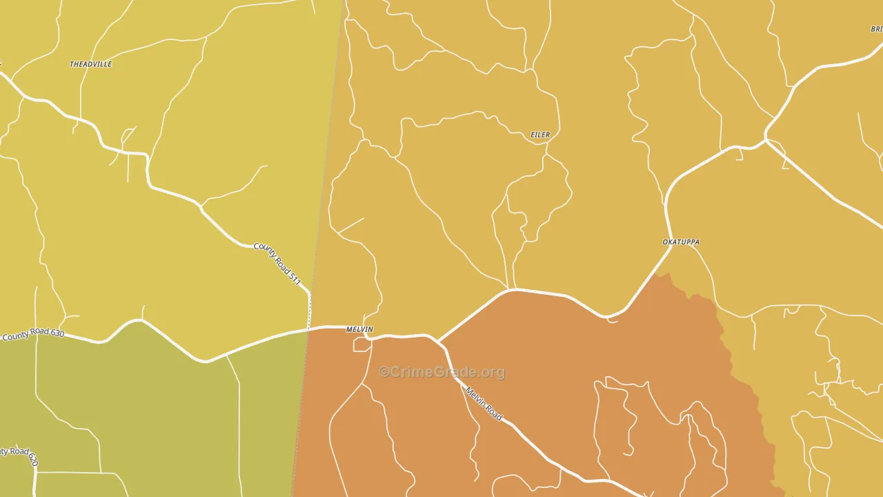 Melvin, AL Map of Vandalism Rates