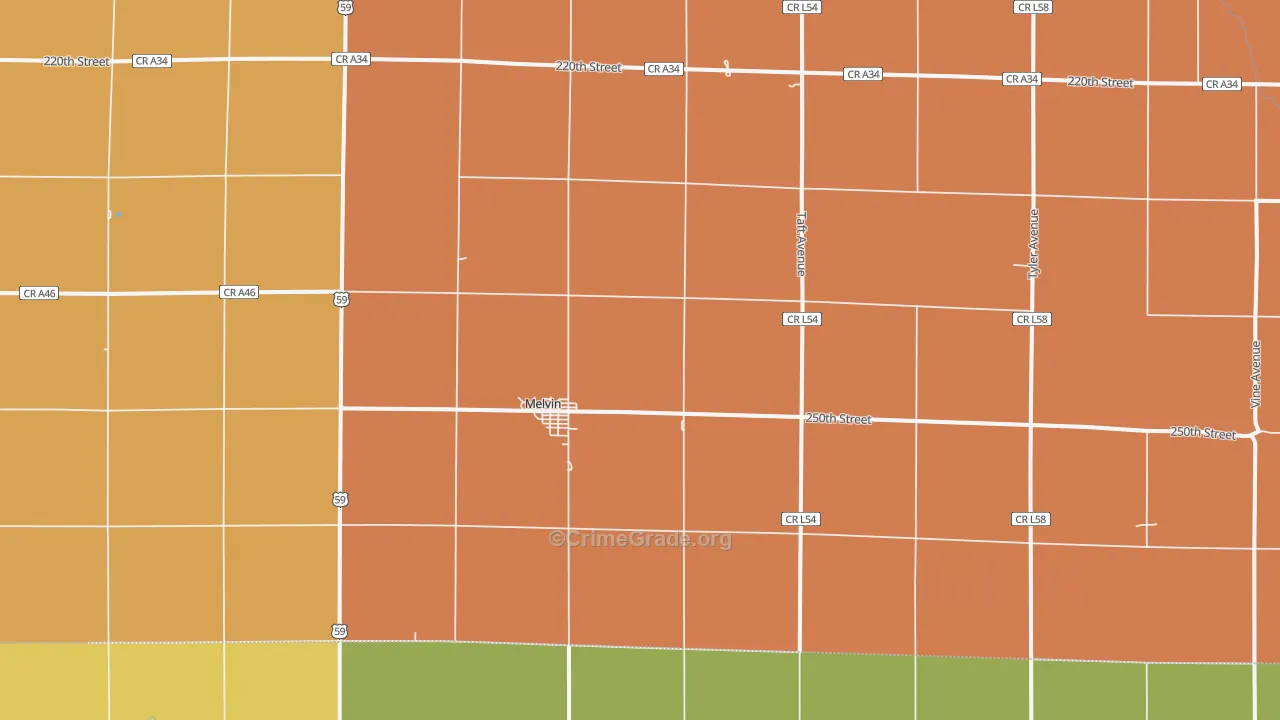 Melvin, IA Map of Vandalism Rates