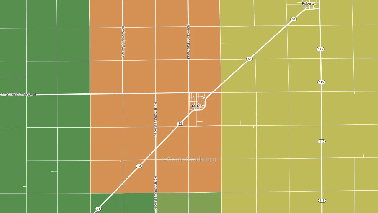 Melvin, IL Map of Vandalism Rates