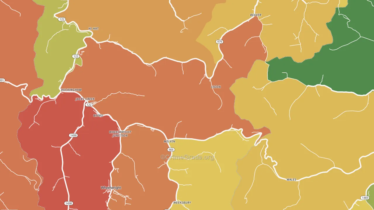 Melvin, KY Map of Vandalism Rates