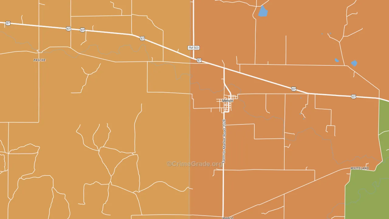 Melvin, TX Map of Vandalism Rates