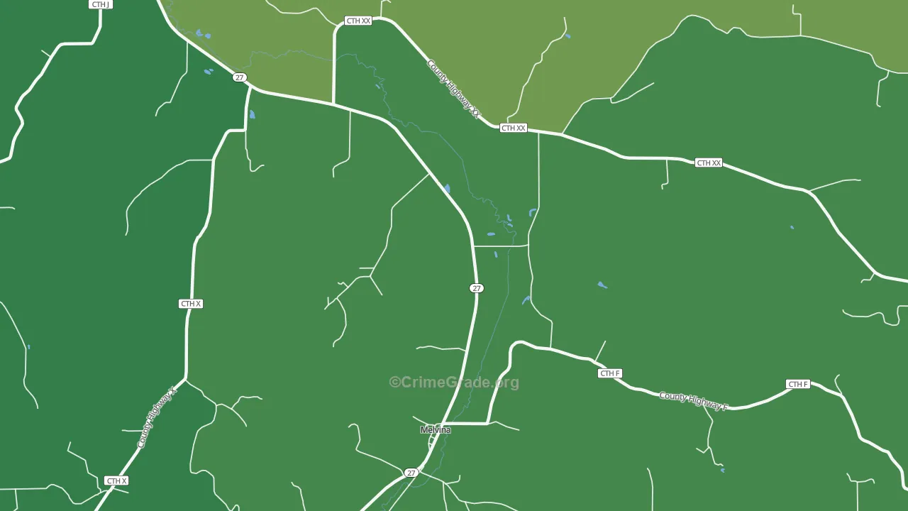 Melvina, WI Map of Vandalism Rates