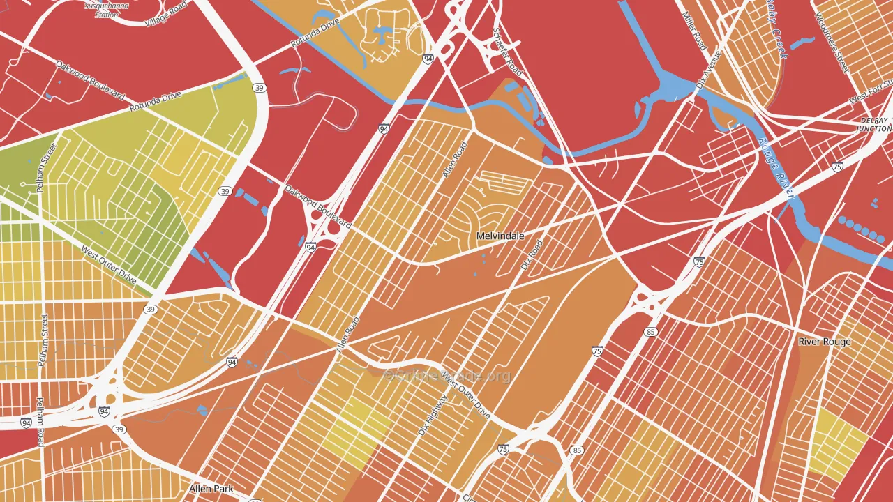 Melvindale, MI Map of Vandalism Rates